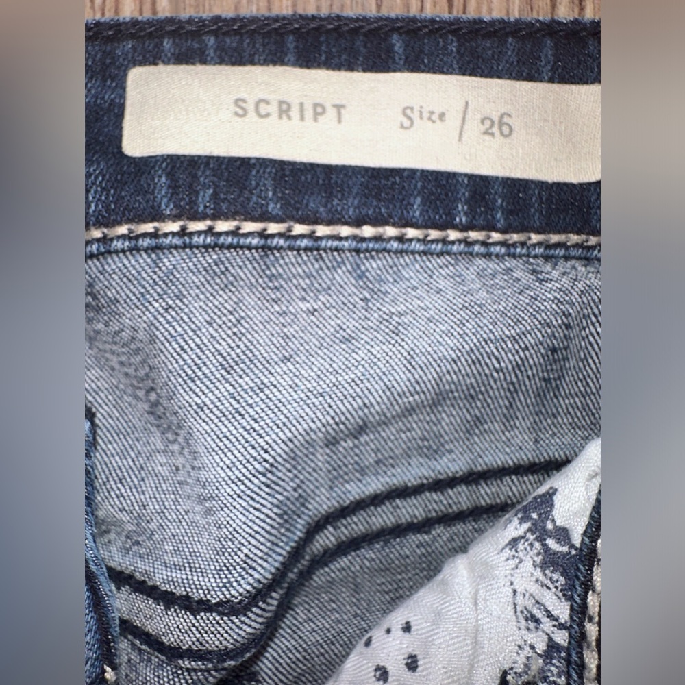 Pilcro and the Letterpress  ‘Script’ Mid Rise Dark Wash Skinny Jeans Sz 26, EUC - Picture 7 of 7